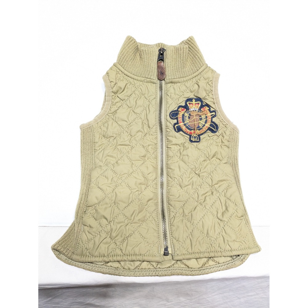 Ralph Lauren Quilted Vest Equine Crest Embroidered Coat‎ Kids 2T Beige Collar IP